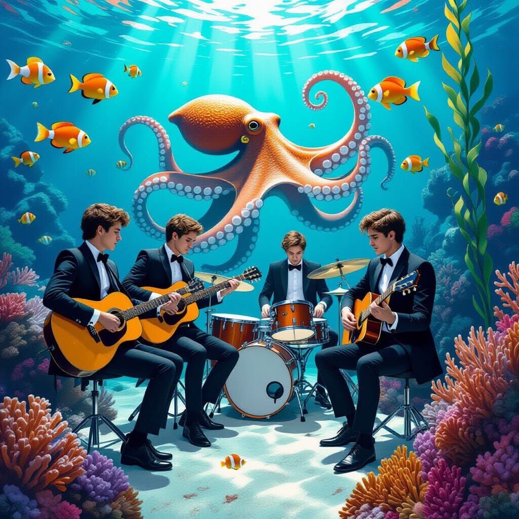 Underwater Band Performs in Surreal Marine Garden