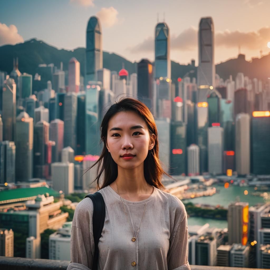 Girl in Hong Kong Cityscape Portrait