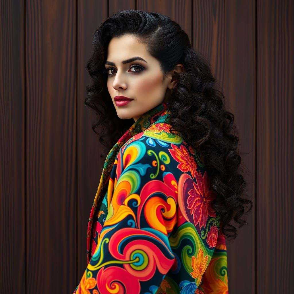 Elegant Woman in a Rainbow-Hued Coat