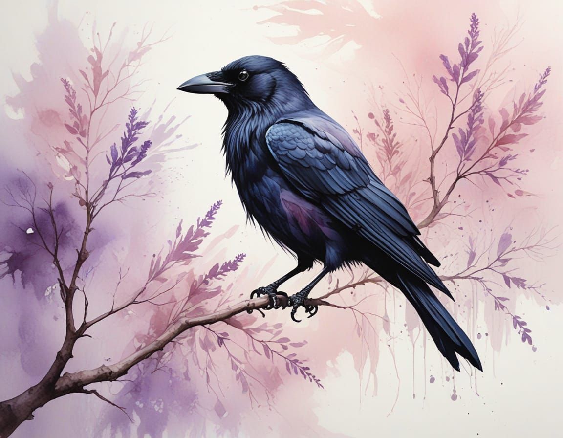 Ethereal Crow Art in Pastel Hues