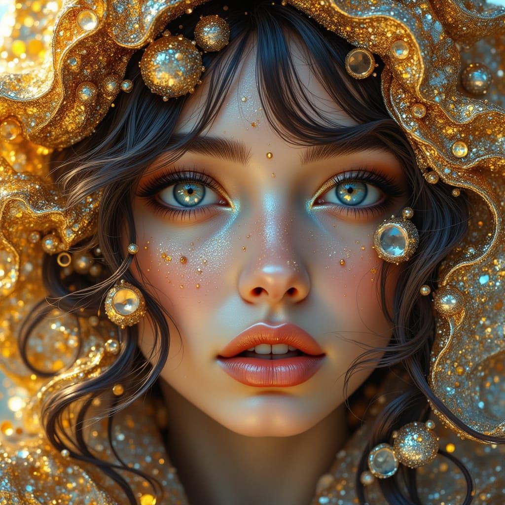 Fantasy Woman with Extravagant Makeup, Double Exposure