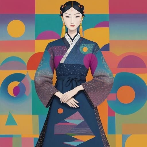 Abstract Princess in Summer Landscape, Expressionist Style