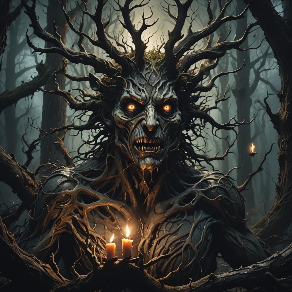 Unholy Creature in Mystical Forest: Surreal Digital Art