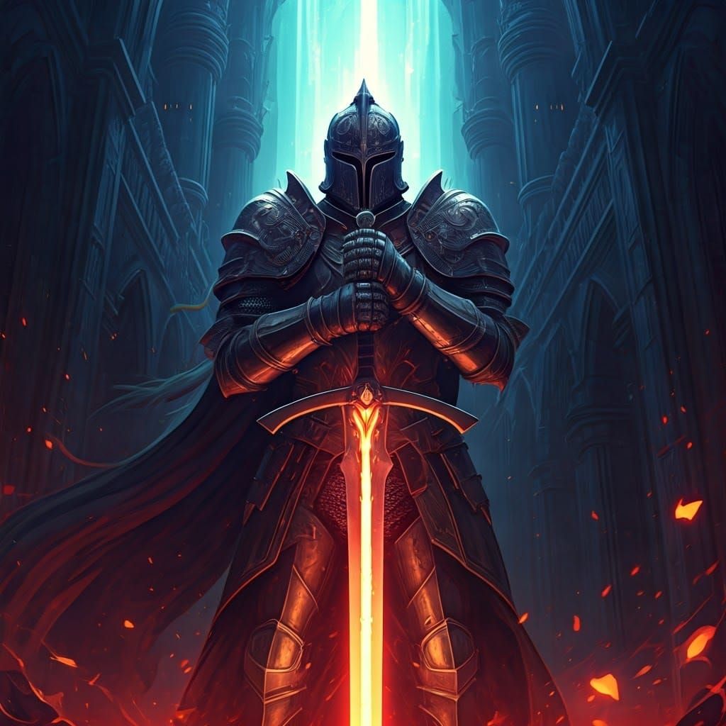 Fantasy Knight with Sword in Mystical Realm
