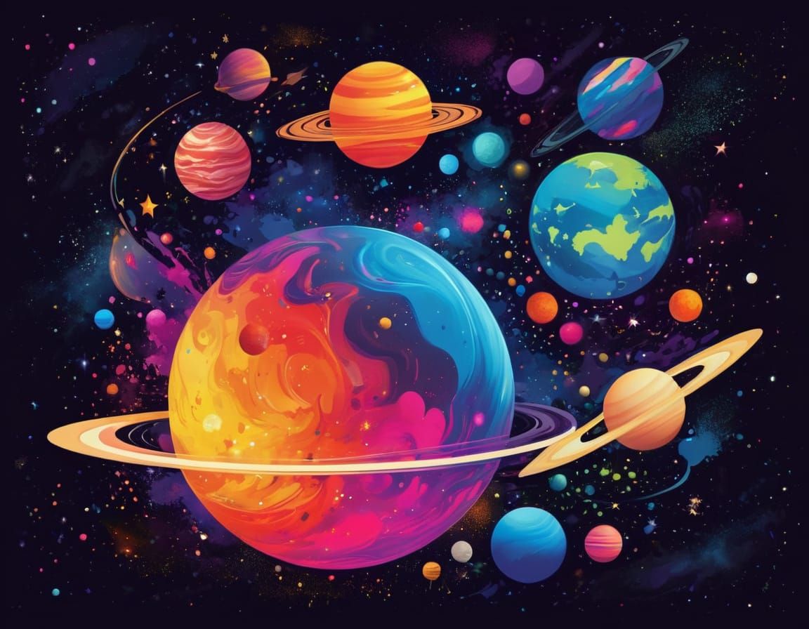 Cosmic Diversity: Abstract Splash Art of Planets