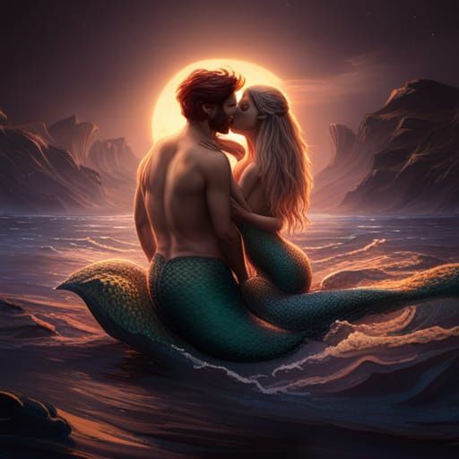 Mermaid and Merman Kissing: Fantasy Concept Art