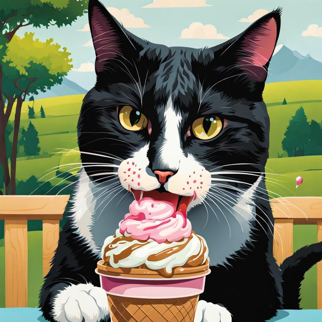 Cat Covered in Ice Cream Delight