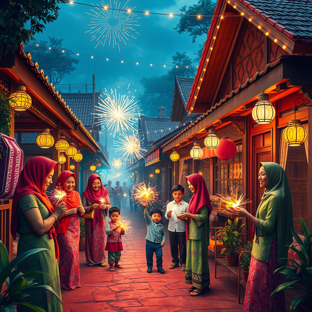 1970s Hari Raya Aidilfitri Celebration as Digital Painting