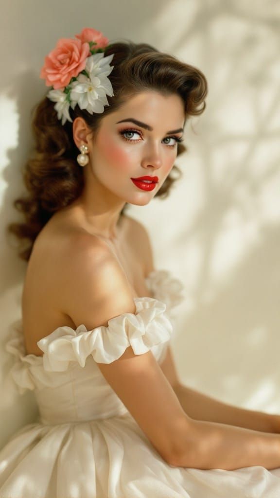 Idealized Pin-Up Beauty in 50s Glamour Style