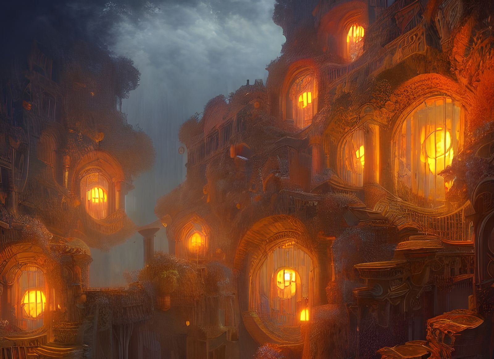 Mystical Surreal Landscape with Geometric Fractals