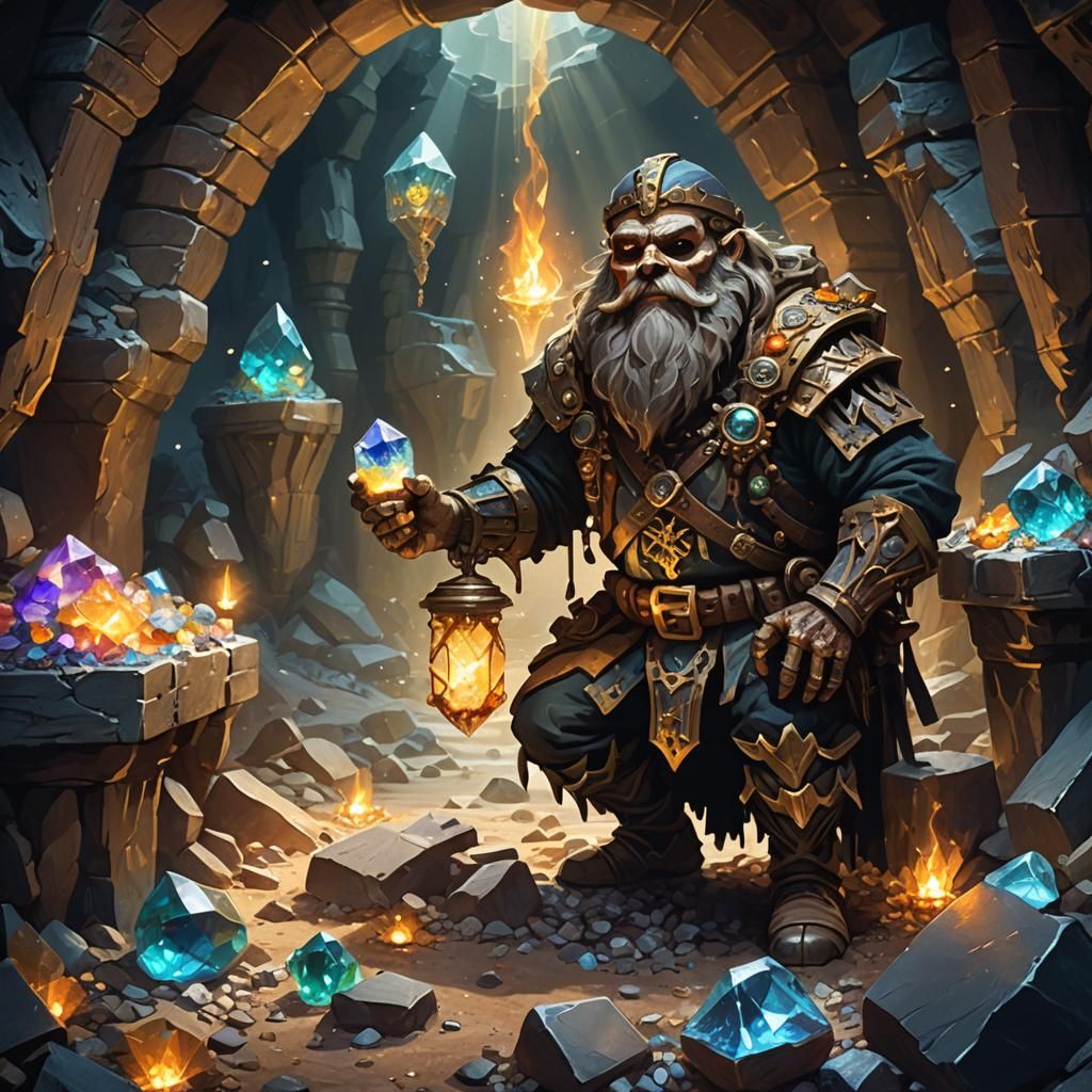 Skeleton Dwarf Miner Excavating Crystals