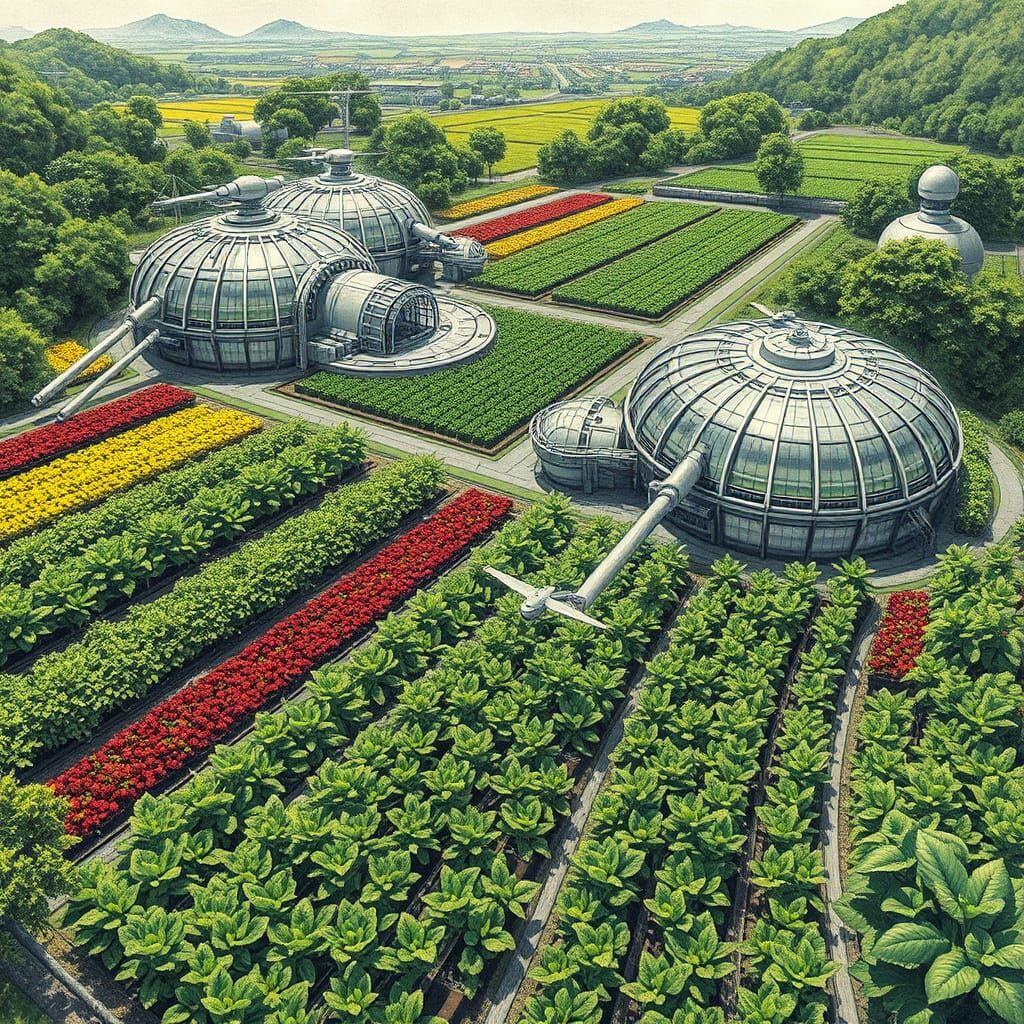 Futuristic High-Tech Farm in Charcoal Style