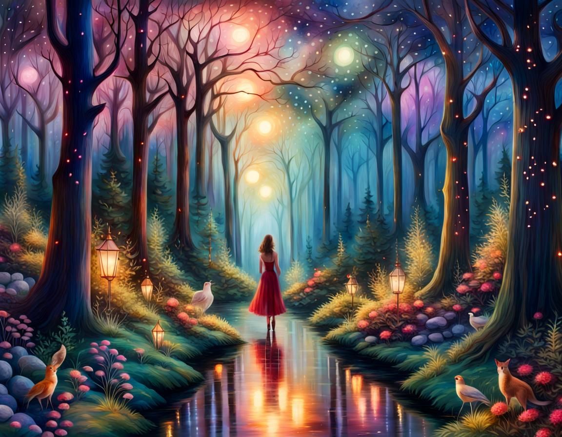 Enchanted Forest Stroll at Twilight: Hyperrealistic Image