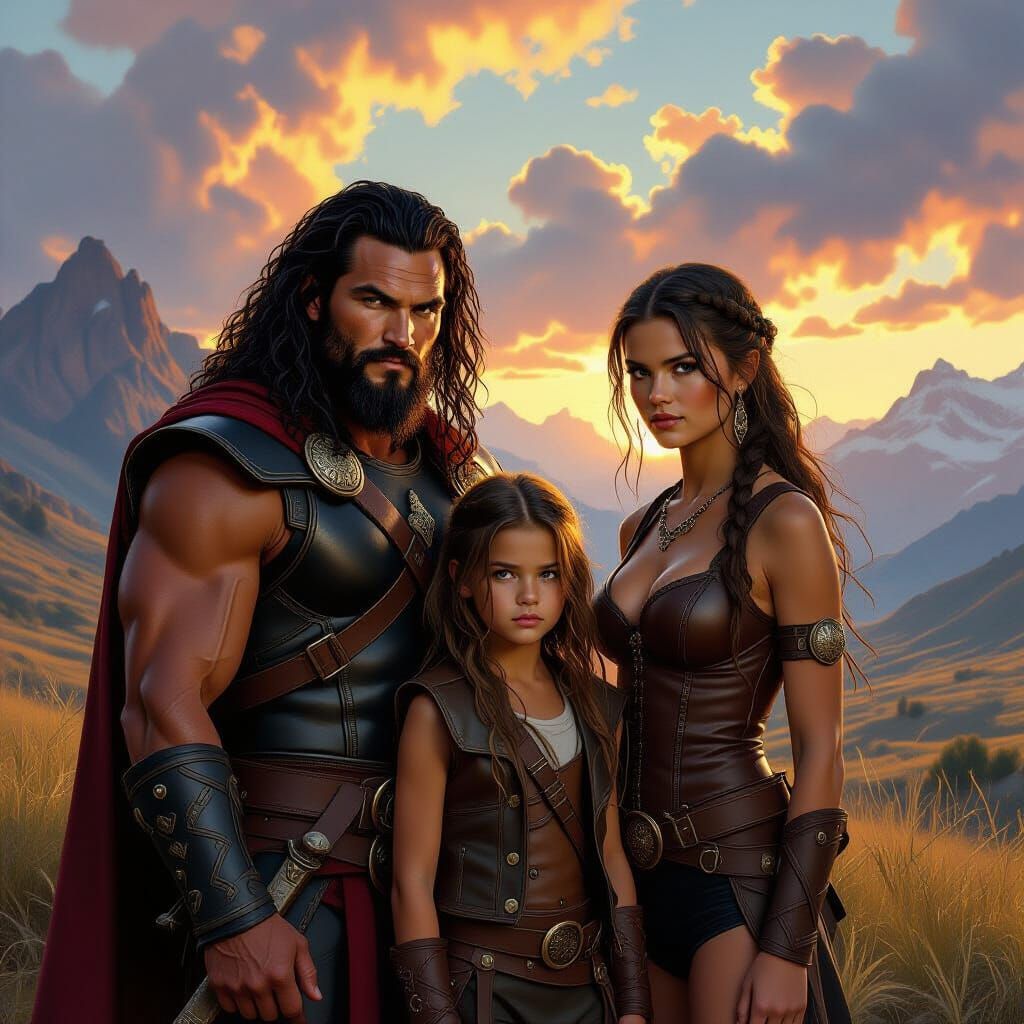 Fantasy Heroes in Leather in Mountainous Landscape