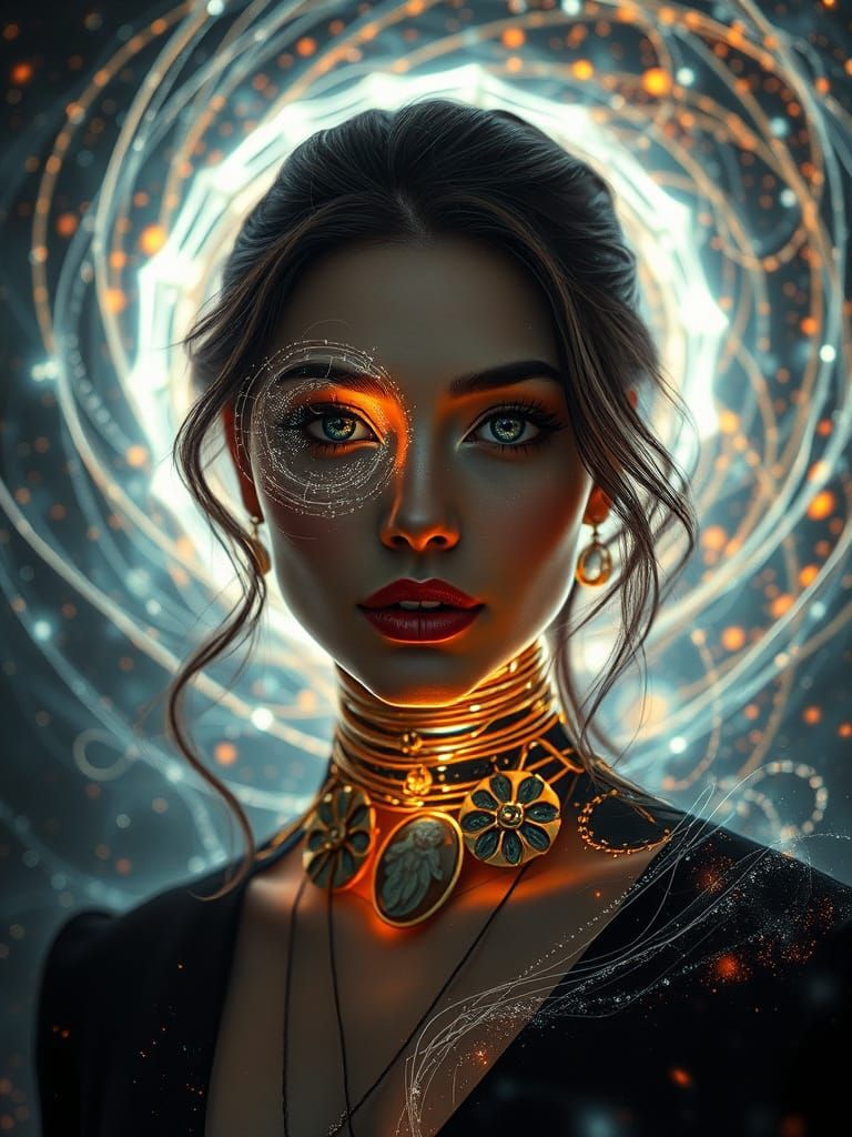 Mystical Architect of Fate in a Futuristic Abstraction