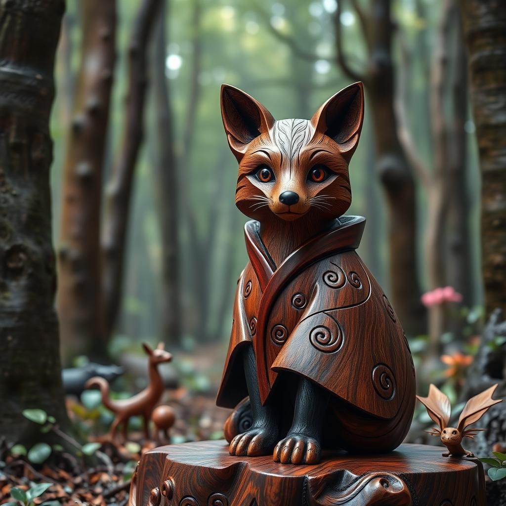 Wooden Fox Statue