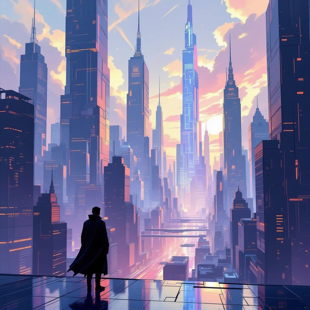 Cubist Cityscape Contemplation in Art Deco Style