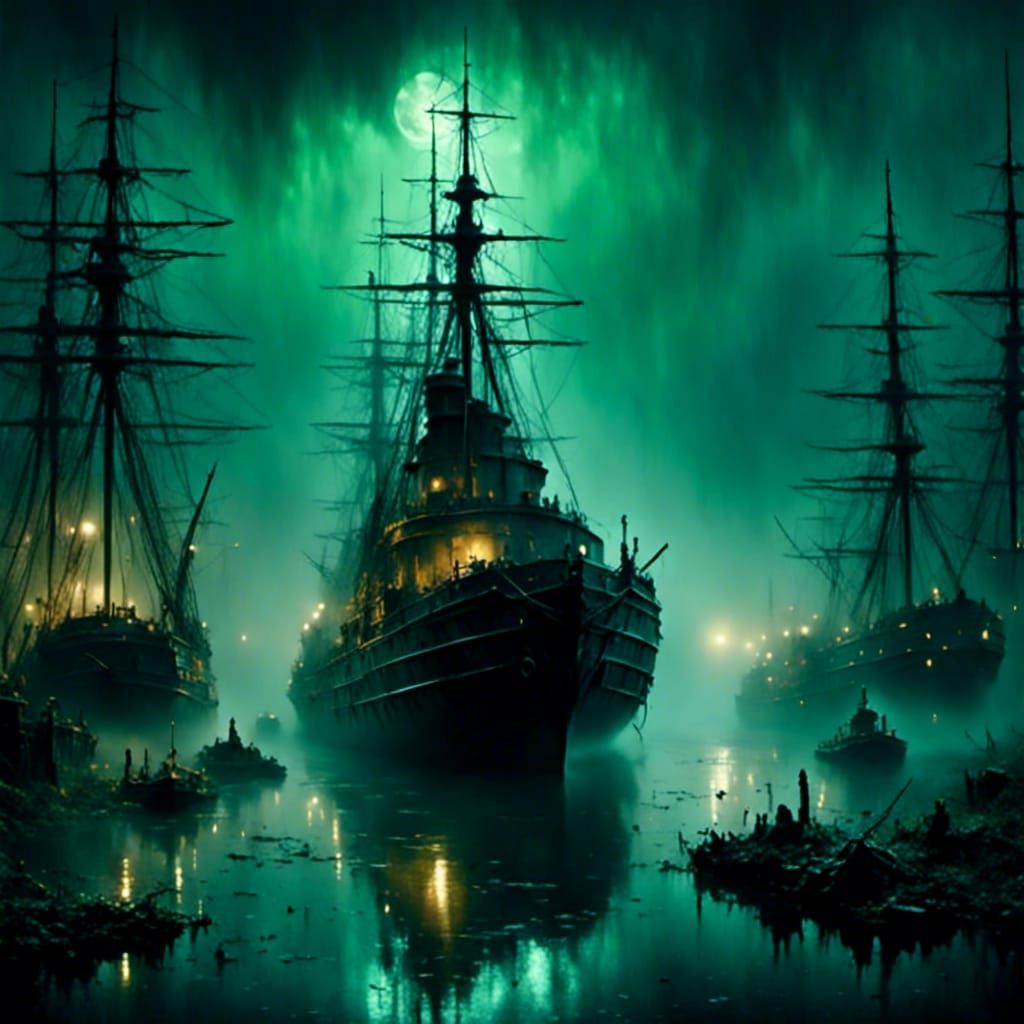 Sinister USS Eldridge Levitating in Eerie Mist