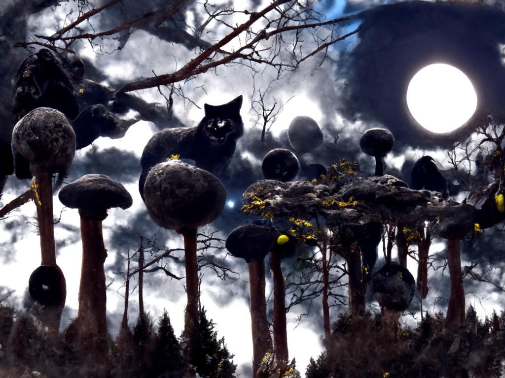 Enchanted Forest with Flying Witches at Night