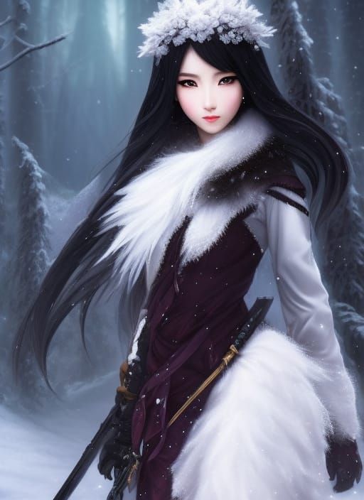 Anime Girl in Snowy Tundra as Digital Painting