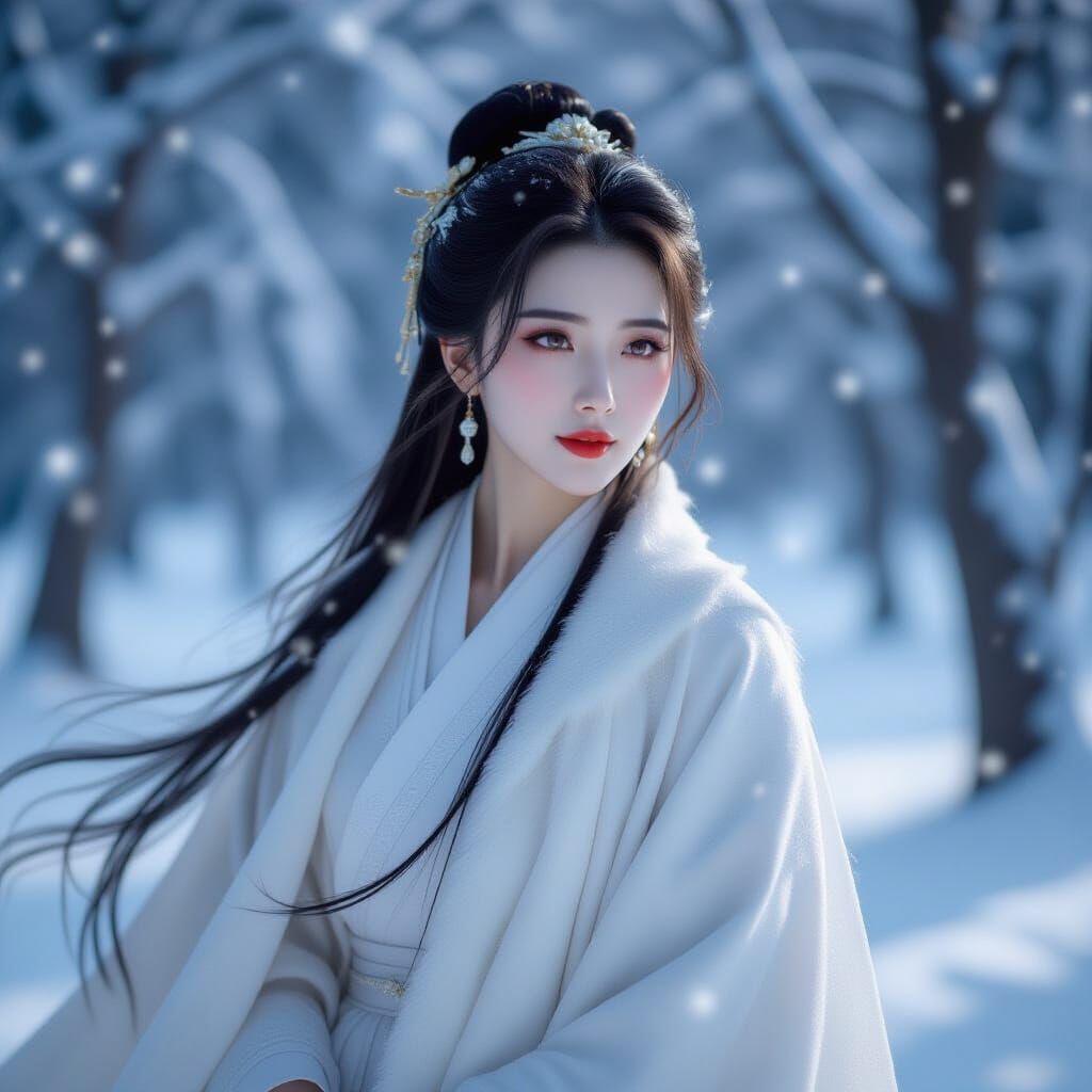 Wang Zhaojun in Snowy Forest Cinematic Style
