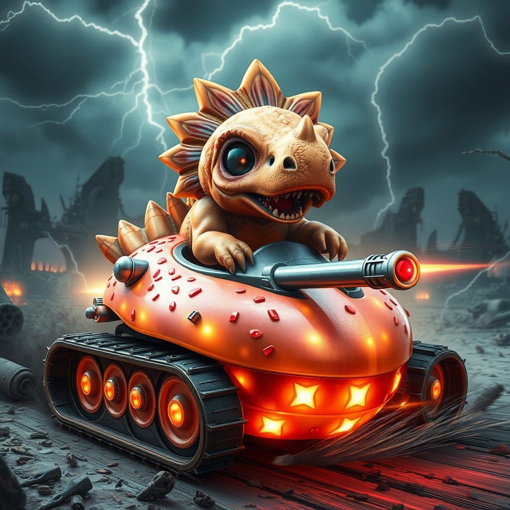 Furious Chibi Triceratops Races in Apocalyptic Wasteland