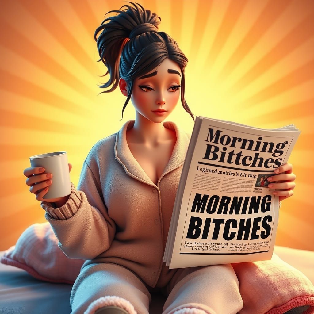 Sleepy Woman Reads 'Morning Bitches' Headline