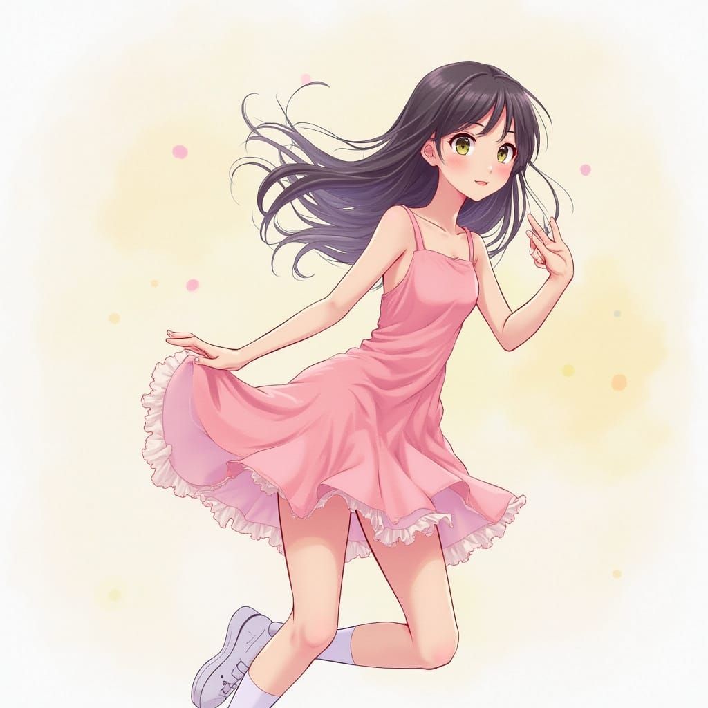 Dreamy Anime Scene with Pastel Colors and Watercolor Texture...