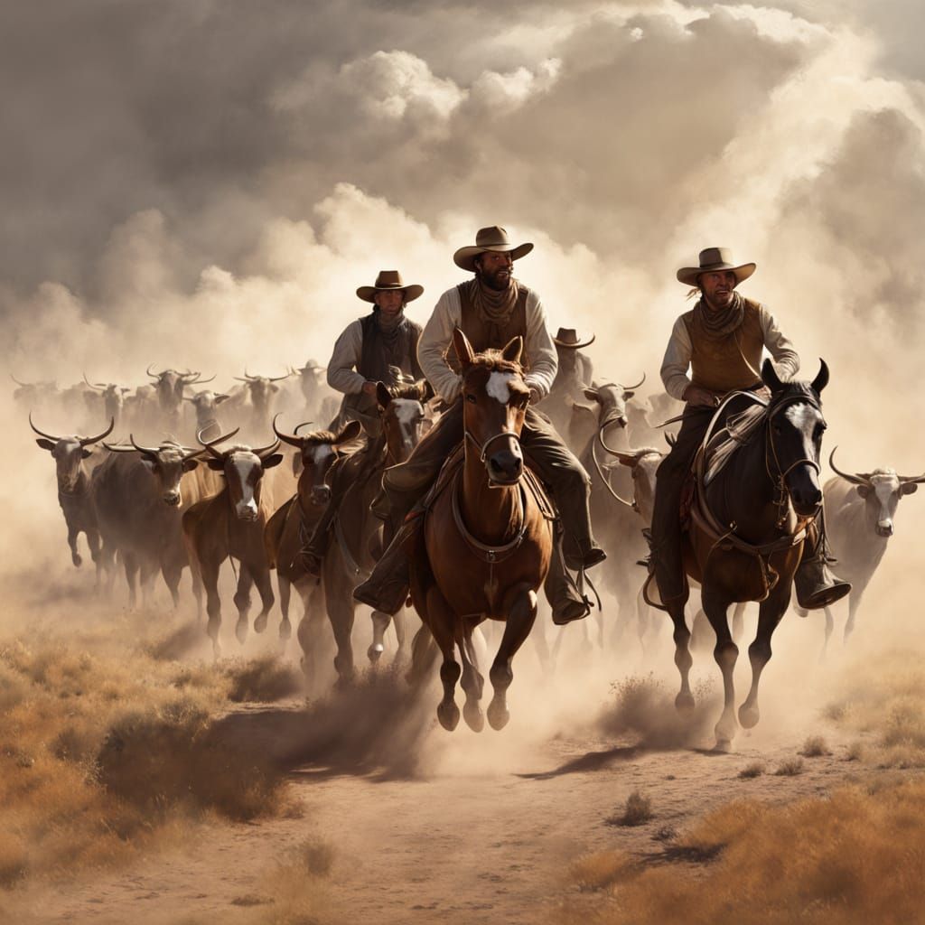 Cowboys Drive Herd Across Dusty Plains in Remington Style