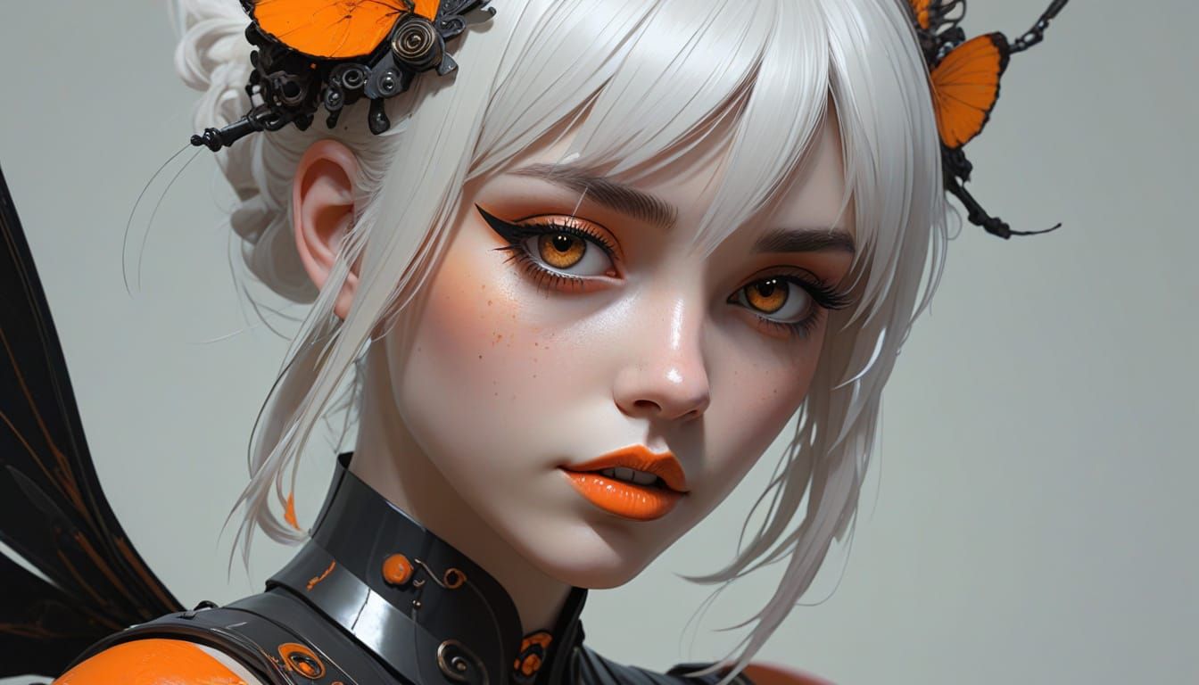 Gothpunk Angelic Fairy with Orange & Metallic Accents