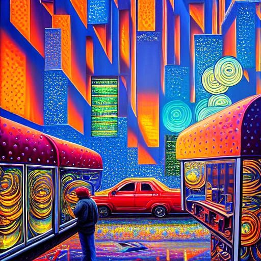 Vibrant Urban Street Scene in Oil Painting Style
