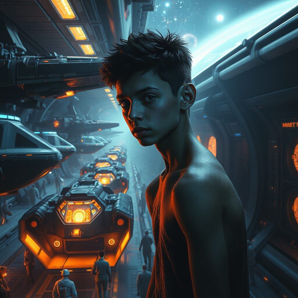Abandoned Youth in a Bustling Galactic Space Station