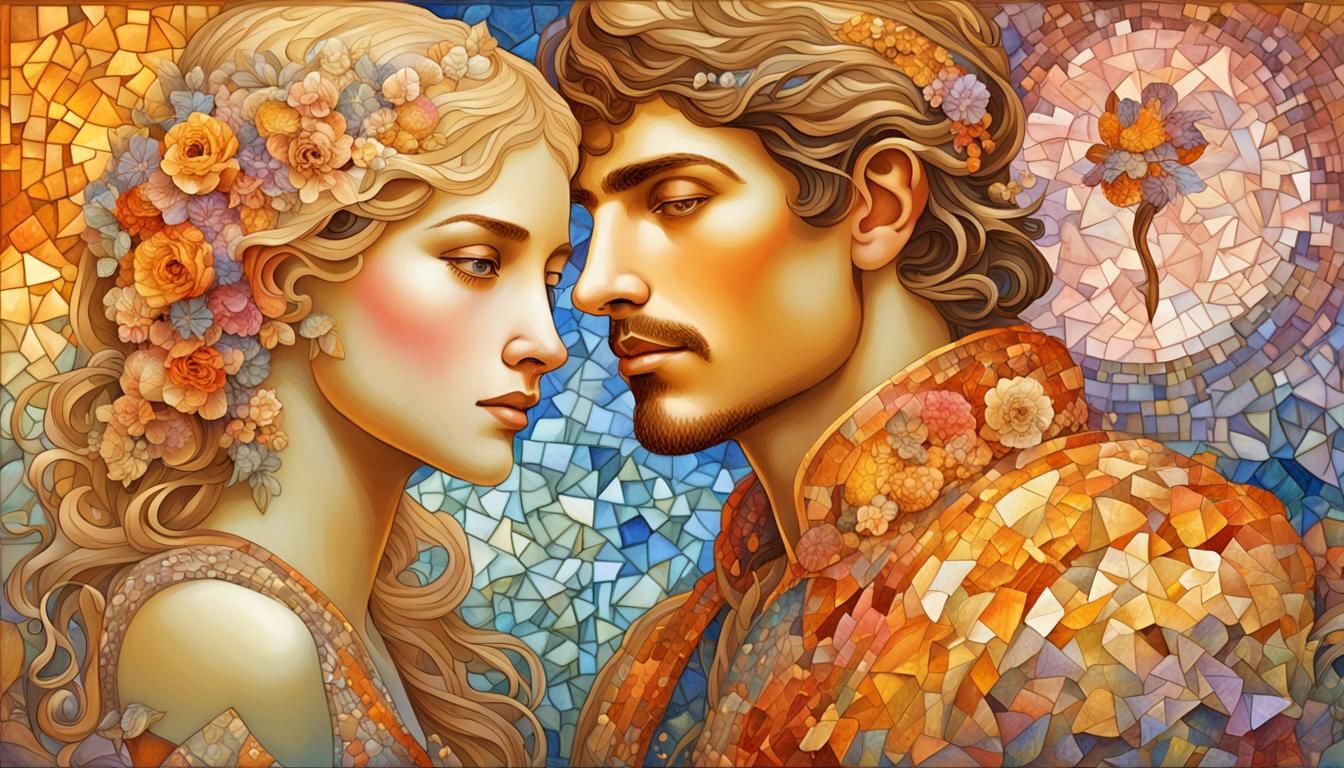 Romantic Couple in Majolica Mosaic Style