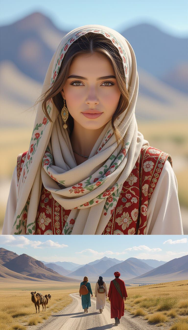 Azerbaijani People in Realistic Landscape Rendering