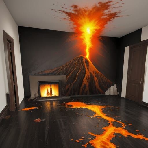 A wall painting of a volcanic eruption coming to life in a l...