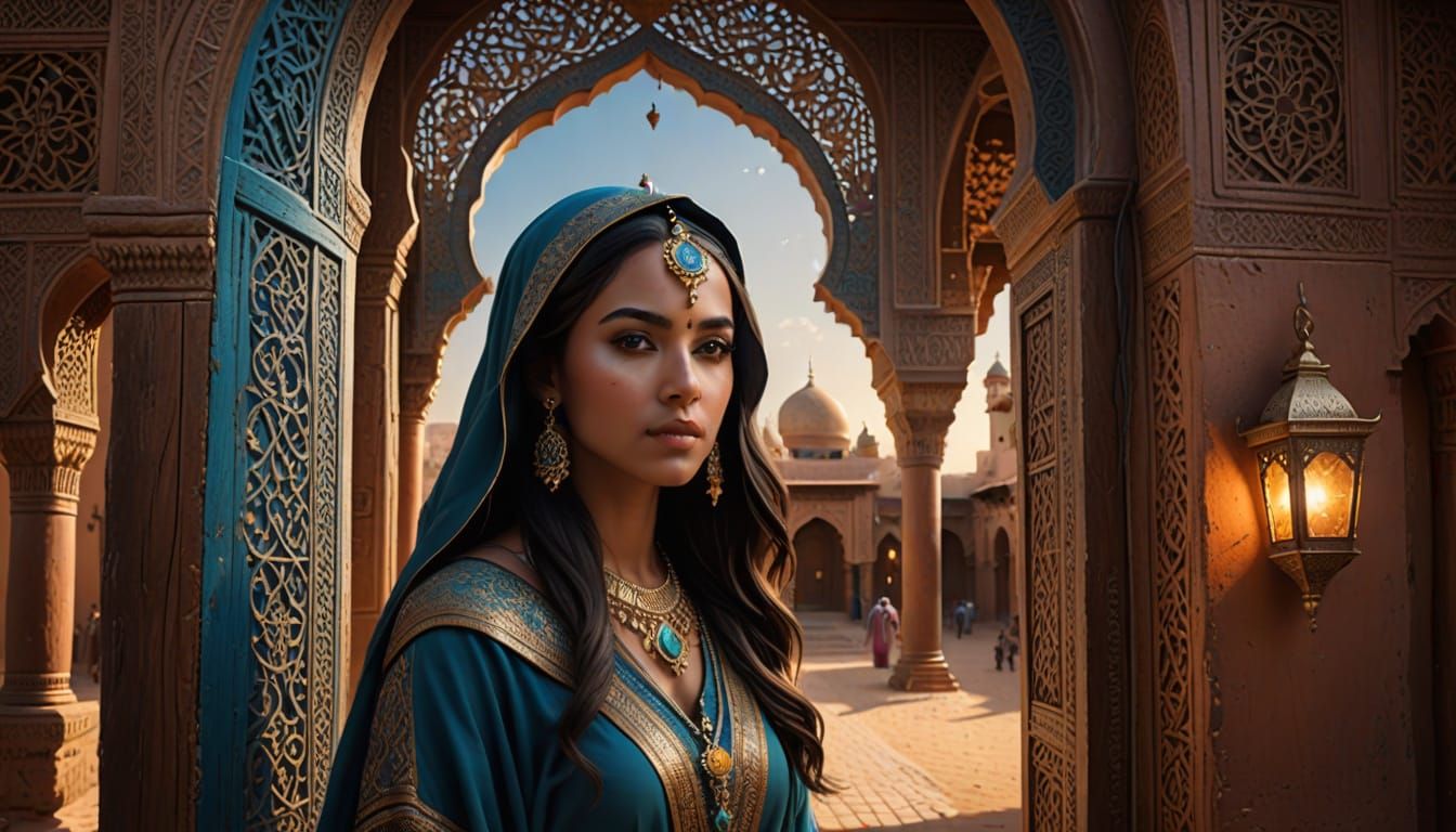 Moroccan Woman With Glowing Eyes Behind Jewel-Toned Veil