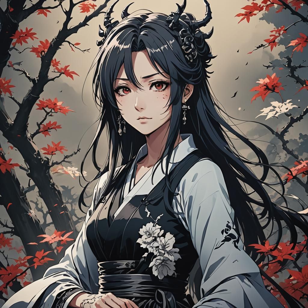 Beautiful Shinigami Woman in Anime Style