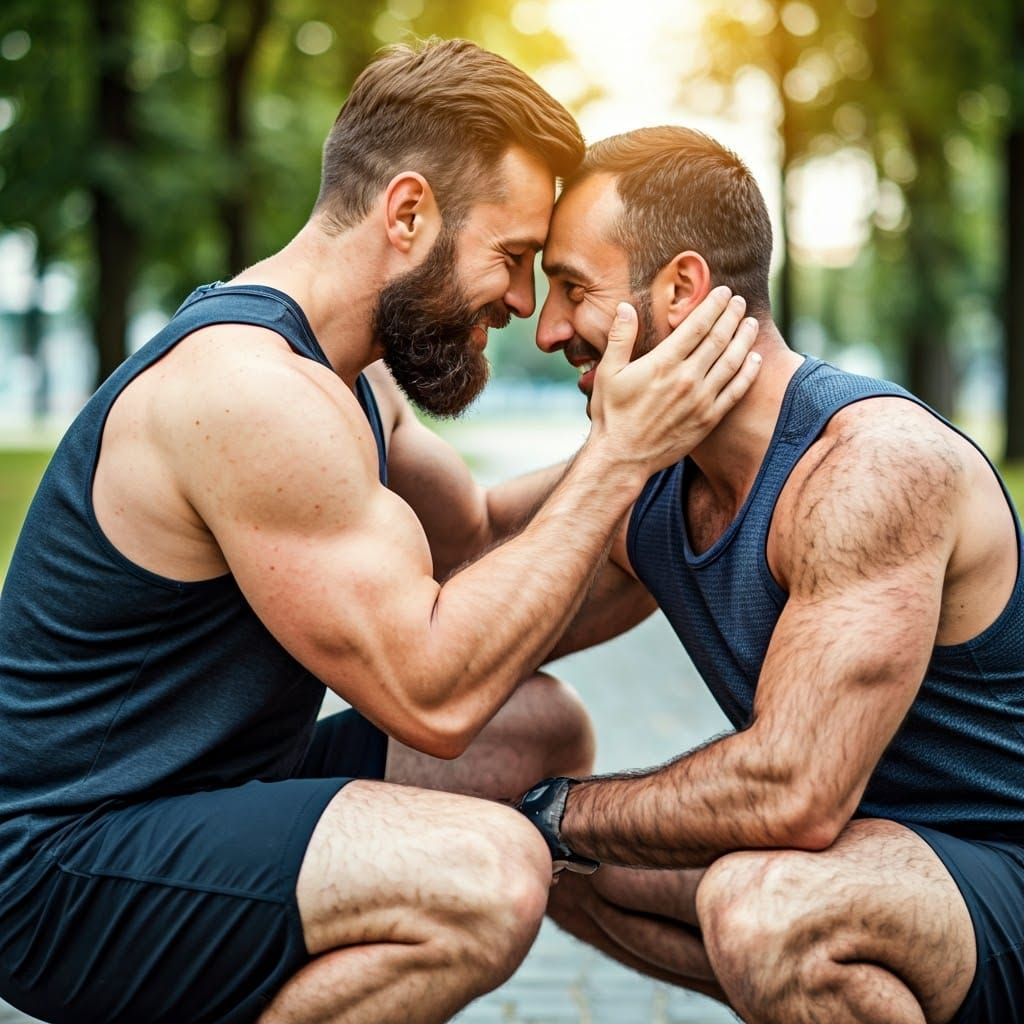 Heartwarming Embrace Between Two Athletic Men