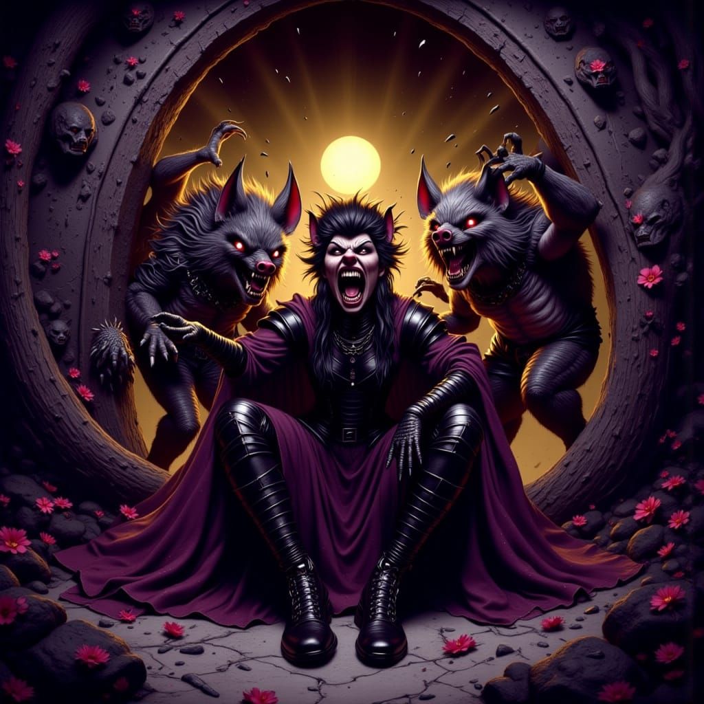 Dark Fantasy Pigs Terrorize a Female Wolf in a Moody, Mystic...