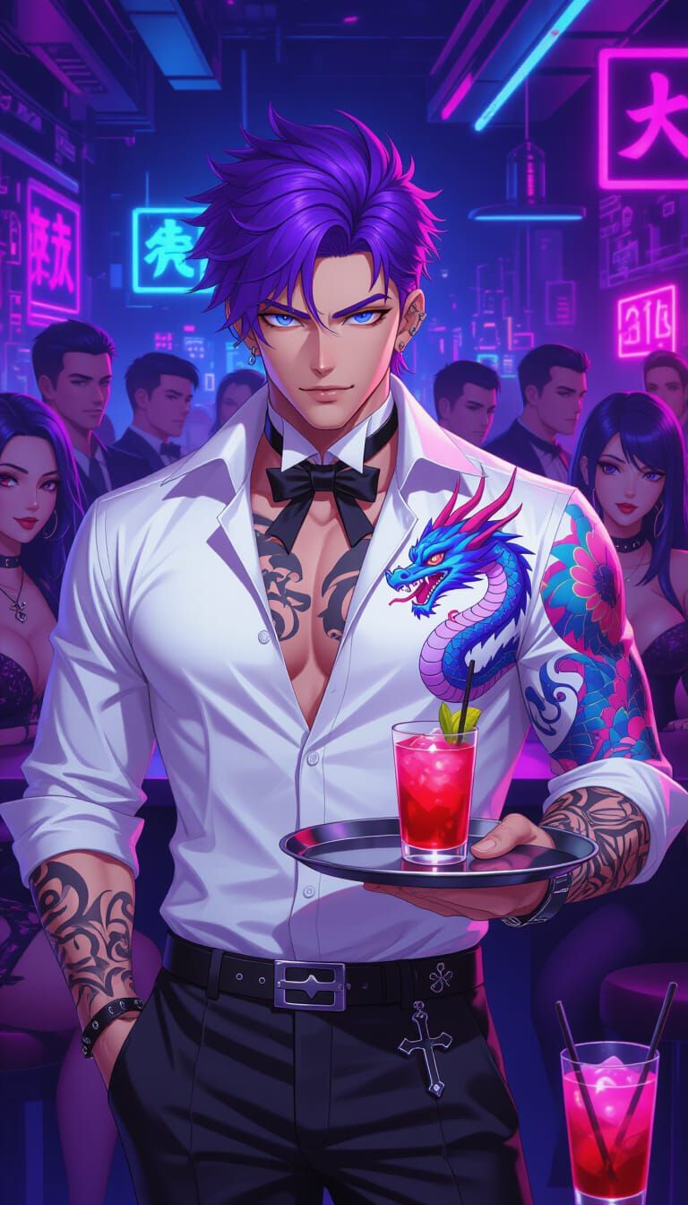 Cyberpunk Playboy Server in Anime Style