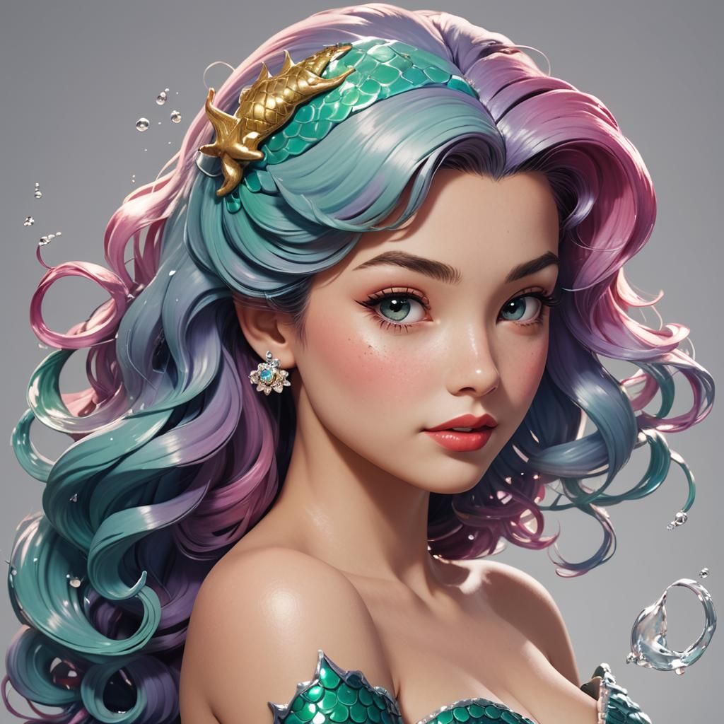 Ariel as 1950s Pinup Model in Anime Style