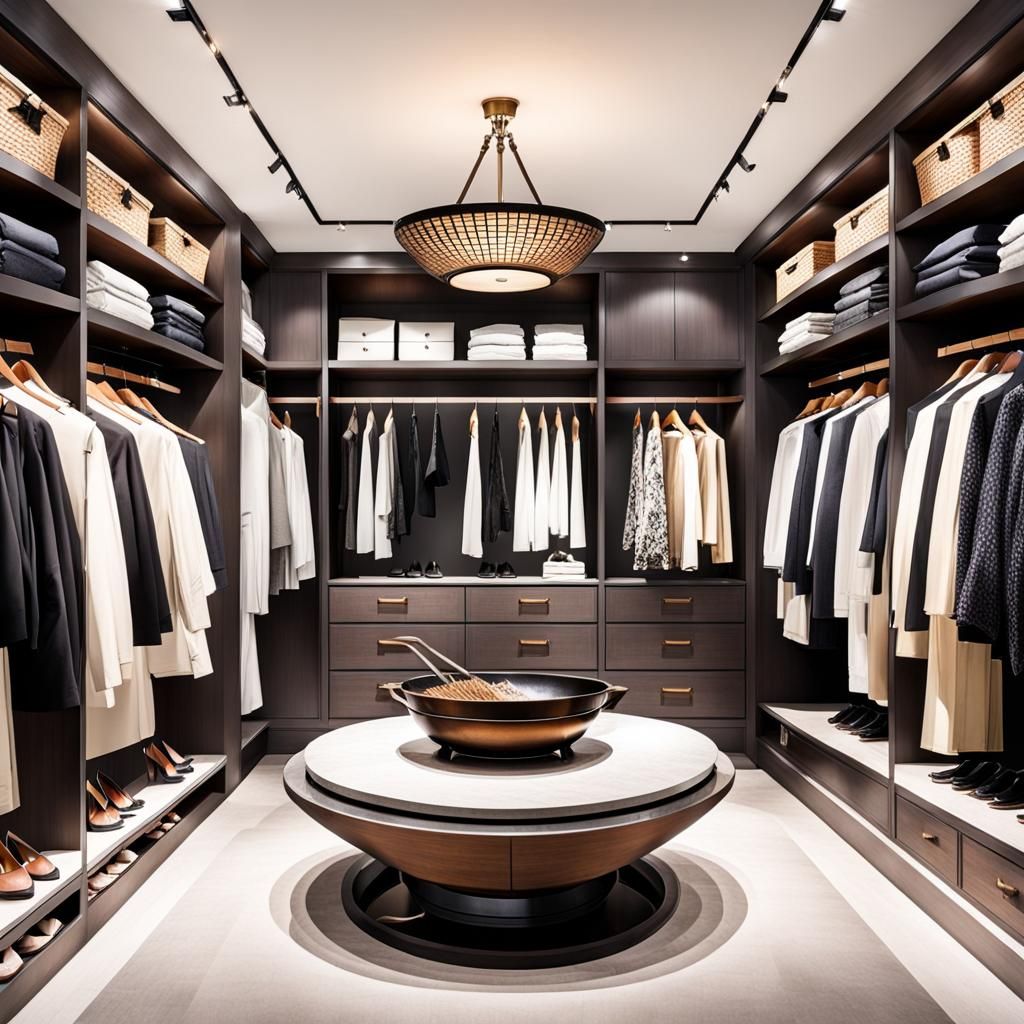Walk-in Closet with Clothes, Shoes, and a Wok