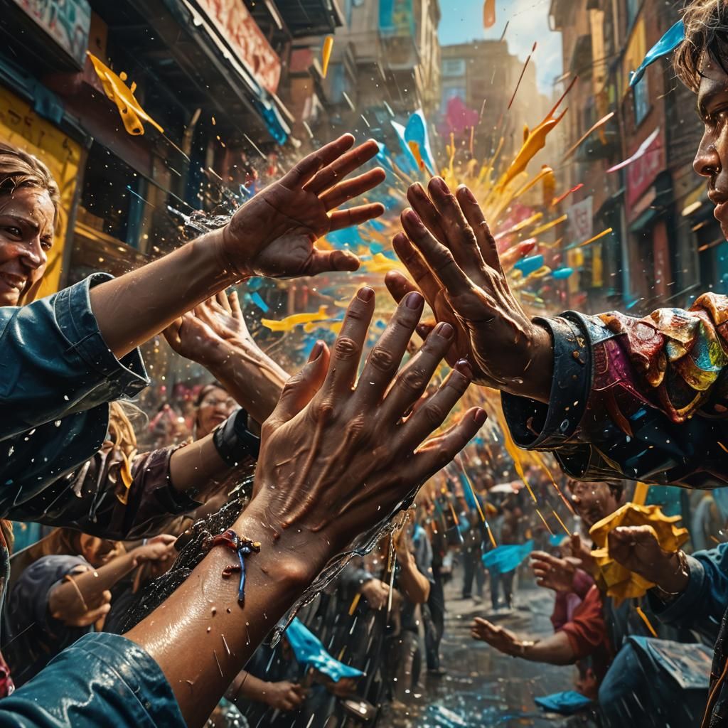 Hyperrealistic High Five: Splash Art Concept
