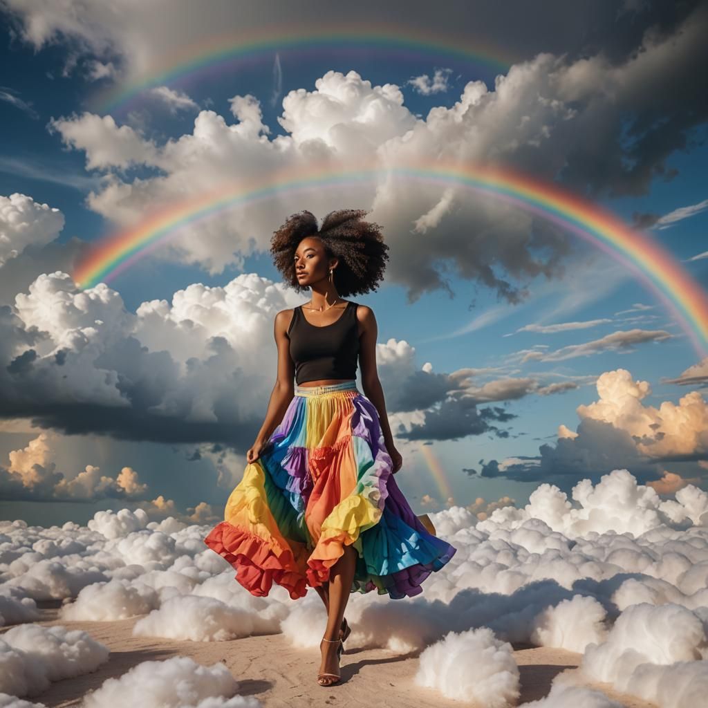Woman Walks Rainbow in Hyper-Realistic HDR Photo