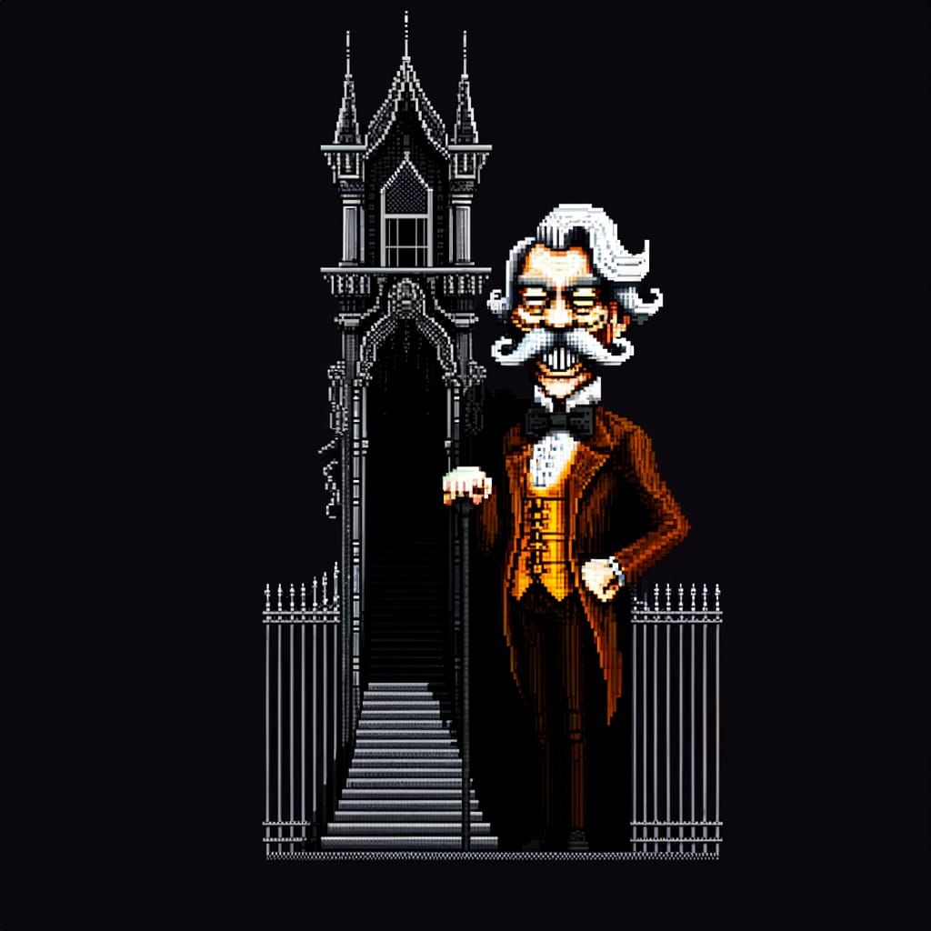 Elegant Realm Lord in 8-Bit Pixel Art