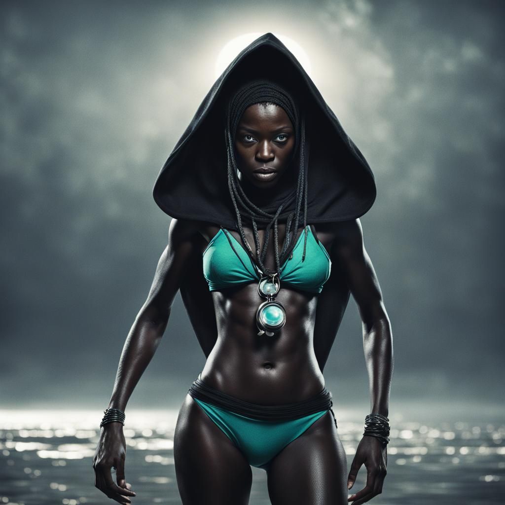 Hooded Alien Beauty in Bikini, Sharp Focus