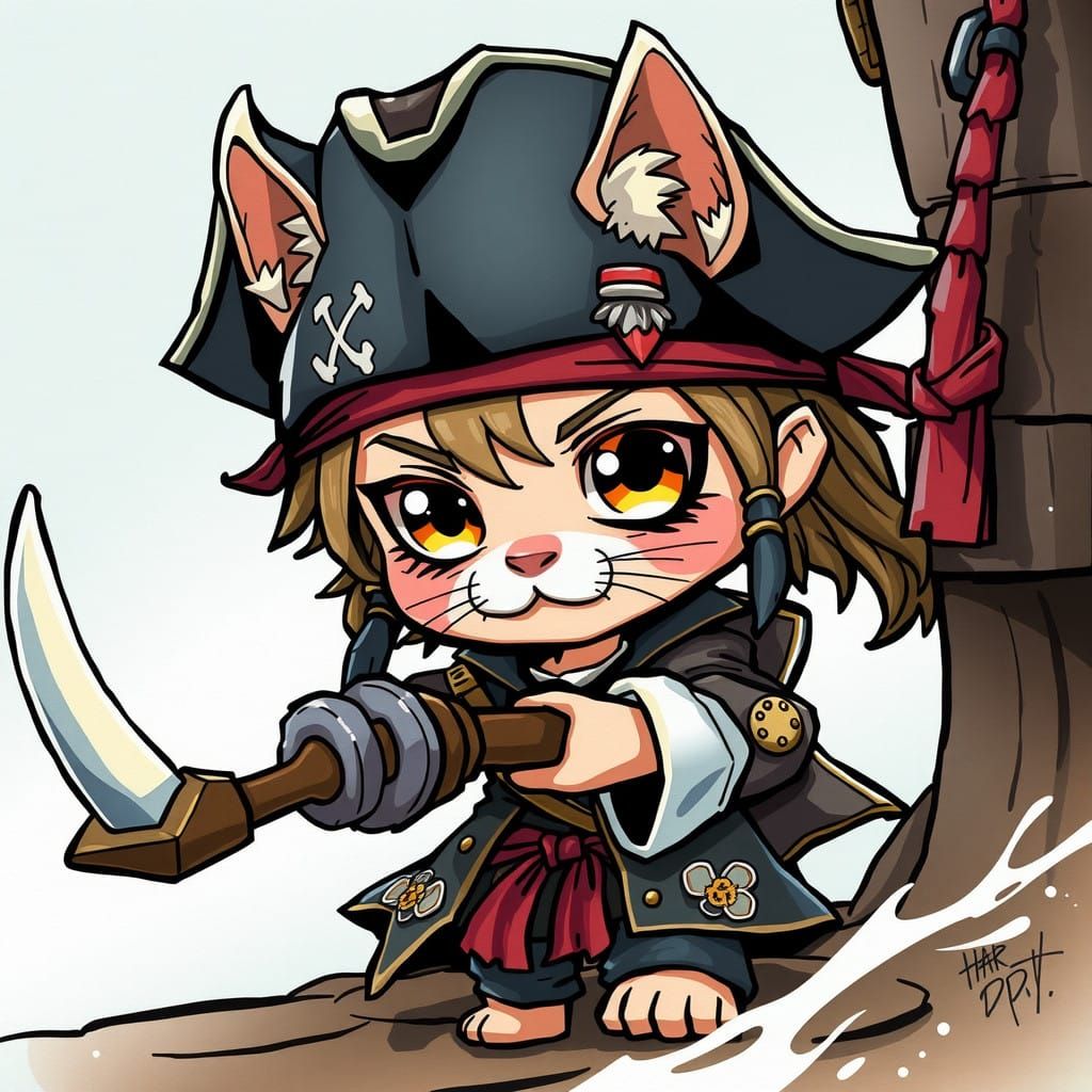 Chibi Jack Sparrow as Adorable Cartoon Cat