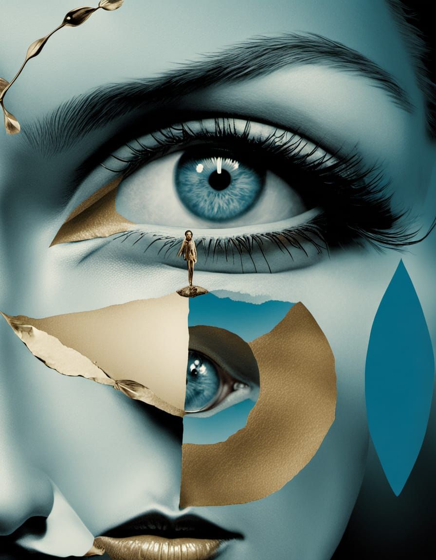 Woman's Overwhelmed Mind in Surrealist Collage