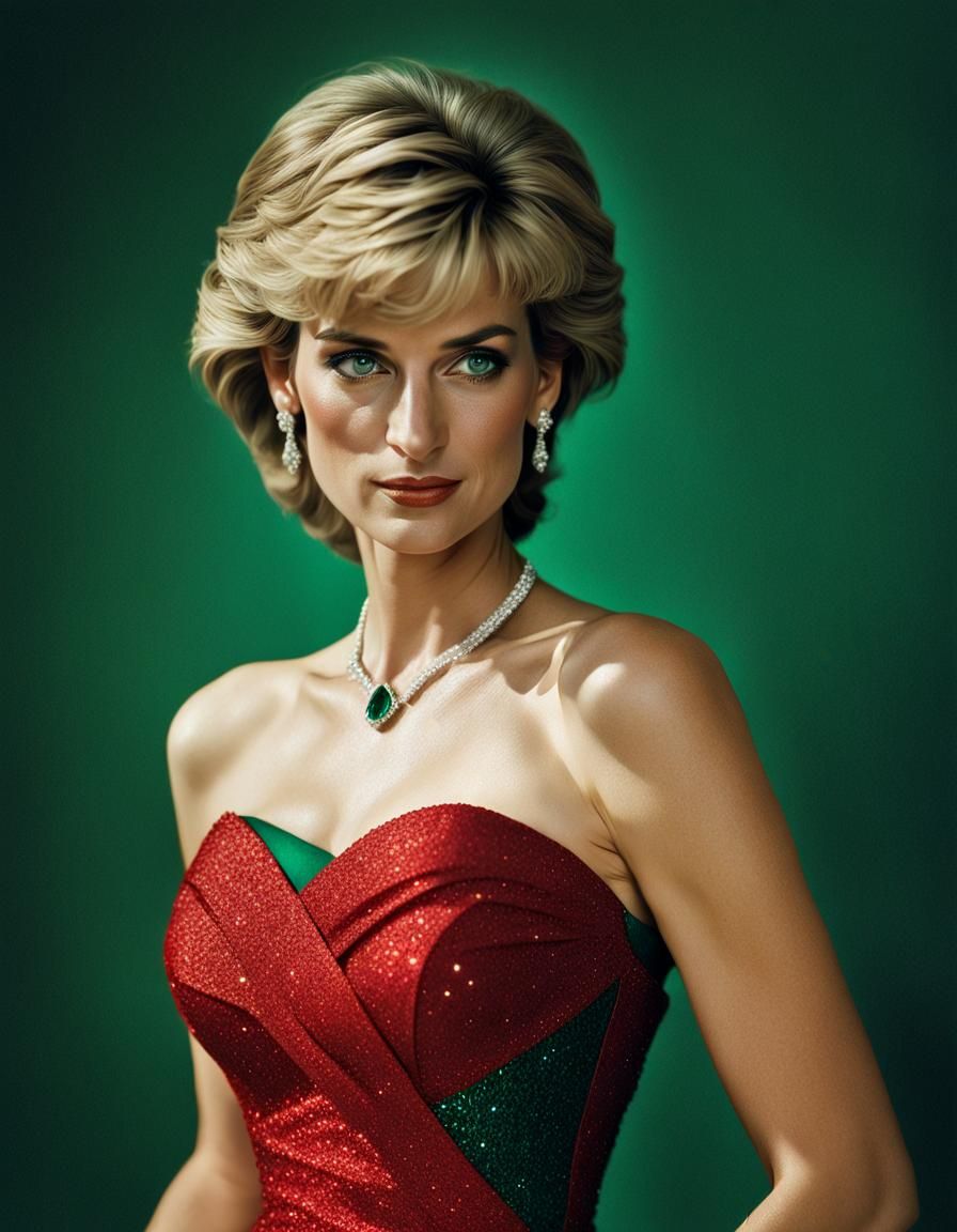 Lady Diana Portrait in Red Dress, Hyperrealistic Photography