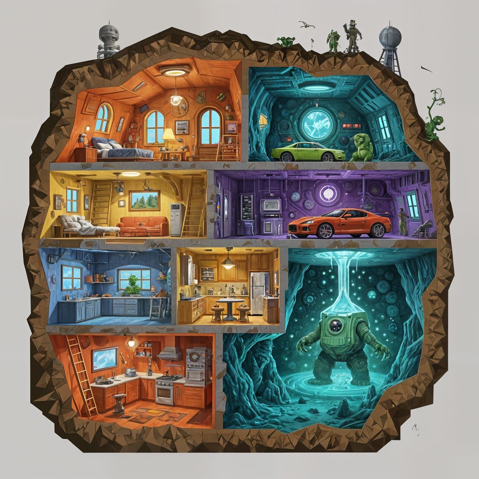 Detailed Diagram of an Underground Supervillain Lair
